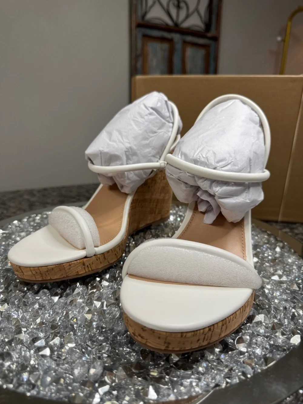 Steve Madden White leather Strappy Cork Wedge Sandals NEW 9.5